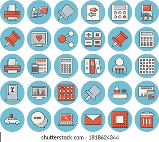 Juego de íconos de color azul claro - calculadora vector plano, piloto automático, chat, diagnóstico por ordenador de la salud, pin de dibujo, gráfico, carpeta, trabajador de oficina, impresora, portátil, correo, cpu, circuito electrónico
