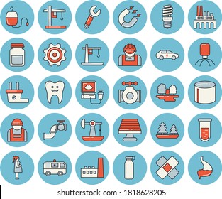 Thin line blue tinted icon set - solar battery flat vector, oil pumping, main pipeline, forest, plug socket, manufactory, plant, cogwheel, construction worker, energy saving lamp, crane, magnet