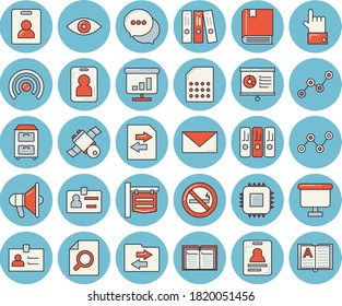 Thin line blue tinted icon set - motherboard flat vector, SIM card, signboard, scatter chart, flipchart, chat, badge, magnifier, folder, archive, satellit, textbook, indentity, no smoking, pass, eye