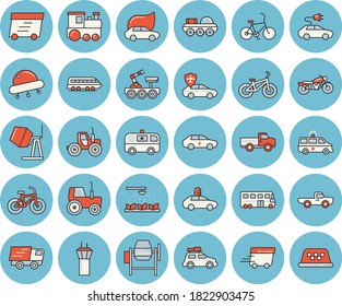 Juego de íconos de color azul claro - mezclador de hormigón vector plano, camioneta, tractor, máquina de rociar, eco-coches, eléctrico, piloto automático, camionaje, entrega rápida, ambulancia, resaca lunar, ufo, tren