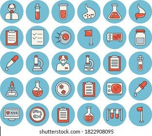 Juego de íconos de color azul claro - química vectorial plano, pipeta, análisis de sangre, diagnósticos informáticos de salud, portapapeles, análisis médico, inseminación artificial, estómago, lista de cosas por hacer, matraz, zapatillas