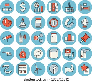 Thin line blue tinted icon set - coffee beans flat vector, oil production platform, pipe, magnet, glass bottles, hierarchy, molecules, dollar, phone call, wealth, statistics, hospital bed, statistic