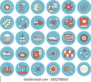 Thin line blue tinted icon set - tile flat vector, warm floor, cookbook, ear, honeycomb, pickup truck, flower, oil pumping, laser, lighthouse, molecules, computer diagnostics of health, molecule