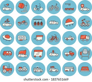 Juego de íconos de color azul claro - mezclador de hormigón vector plano, camioneta, tractor, máquina de rociar, eco-coches, eléctrico, piloto automático, camionaje, entrega rápida, ambulancia, resaca lunar, ufo, coche