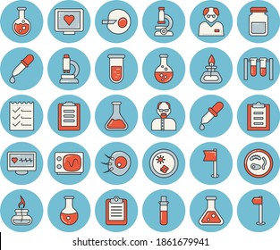 Juego de íconos de color azul claro - química vectorial plano, pipeta, análisis de sangre, diagnósticos informáticos de salud, portapapeles, análisis médico, inseminación artificial, lista de tareas, matraz, microscopio