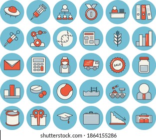 Dünne Linie blaues, getöntes Symbol Set - Gehäuse flache Vektorgrafik, Person, Krise, Diagramm, anwesend, verkaufen, LKW-out, Pillen, Spritze, medizinische Analyse, Krankenschwester, Statistik, Dokument, Taschenrechner, Ordner, Büroangestellte