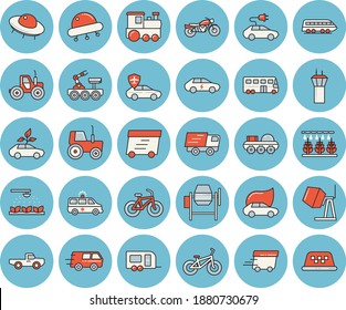 Juego de íconos de color azul claro - mezclador de hormigón vector plano, camioneta, tractor, máquina de rociar, eco-coches, eléctrico, piloto automático, camionaje, entrega rápida, ambulancia, resaca lunar, ufo, tren