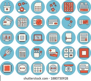 Juego de íconos de color azul claro - enchufes vectorial plano, pesador, balanceo de resorte, frigorífico, enchufe, placa madre, tarjeta SIM, crédito, calculadora, efectivo, gráfico de computadora, portátil, mano robot, cpu