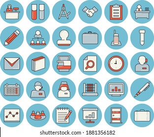 Thin line blue tinted icon set - Entrance door flat vector, dividers, case, telephone operator, calendar, clipboard, nurse, teamwork, chart, computer, clock, abacus, magnifier, sticker, phone, tie