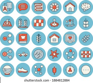 Thin line blue tinted icon set - tile flat vector, warm floor, cookbook, ear, pickup truck, flower, oil pumping, laser, target audience, molecules, computer diagnostics of health, sperm, spark, chat