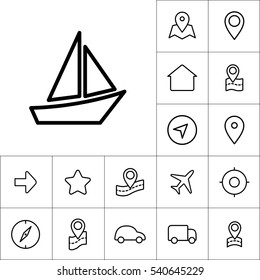 thin line boat icon on white background, navigation set