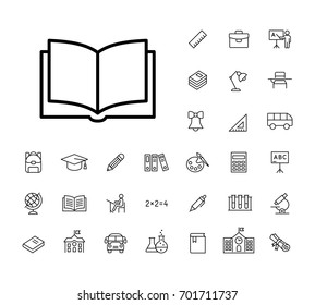 thin line book icon black on white background