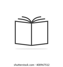 thin line book logo with shadow. concept of info, tutorials, bible, novel, textbook, ebook, encyclopedia, notebook. flat linear style trend modern brand design vector illustration on white background