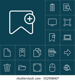 thin line bookmark icon on blue background, web icons set