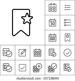 thin line bookmark icon on white background, schedule planning set