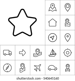 thin line bookmark star icon on white background, navigation set