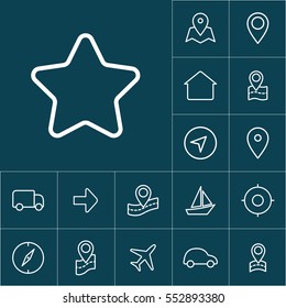 thin line bookmark star icon on blue background, navigation set