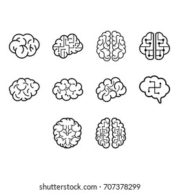 thin line brain icon set