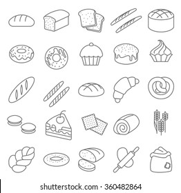 Thin Line Bread And Bakery Vector Icon Set