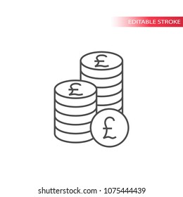 Thin Line British Pound Coin Stack Icon. Outline, Fully Editable British Pounds Coins Stacks Icon.