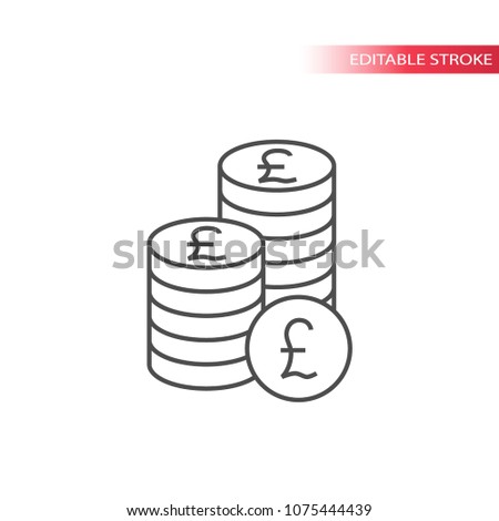Thin line british pound coin stack icon. Outline, fully editable british pounds coins stacks icon.