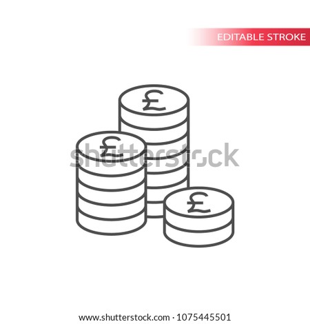 Thin line british pound coin stack icon. Outline, fully editable british pounds coins stacks icon.