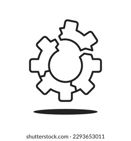thin line broken gear like inefficient or malfunction icon. concept of unproductive implementation pictogram. linear trend modern gearwheel logotype graphic stroke design web element isolated on white