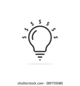thin line bulb with dollar sign. concept of investor, research, currency, venture, development, donate, sponsor. flat style trend modern company logotype design vector illustration on white background
