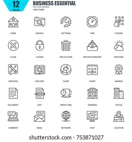 Thin line business essential, communication and office icons set for website and mobile site apps. Contains such Icons as Chart, Awards. 48x48 Pixel Perfect. Editable Stroke. Vector illustration.