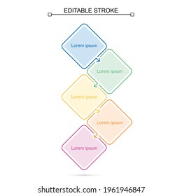 Thin line business infographic template with five steps or options, rhombus shape, square, presentation, editable line