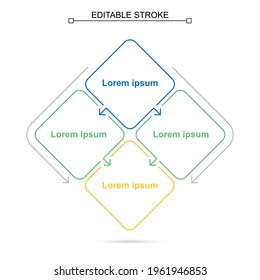 Thin line business infographic template with four steps or options, rhombus shape, square, presentation, editable line