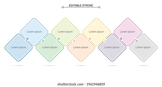 Thin Line Business Infographic Template With Nine Steps Or Options, Rhombus Shape, Square, Presentation, Editable Line