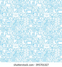 Thin Line Business Office White Seamless Pattern. Vector Website Design and Seamless Background in Trendy Modern Outline Style. Working Place and Job.