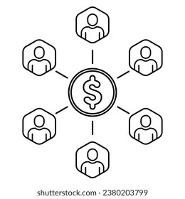 equipo de negocios de línea delgada o grupo de inversores. tendencia de contorno patrocinador moderno logotipo gráfico personas ricas diseñan elementos web aislados en blanco. concepto de ingresos financieros o conferencia de capital