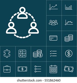 thin line businessman management teamwork communication icon on blue background, business icons set
