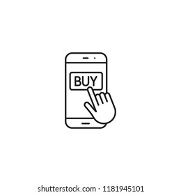 thin line buy button on mobile icon on white background