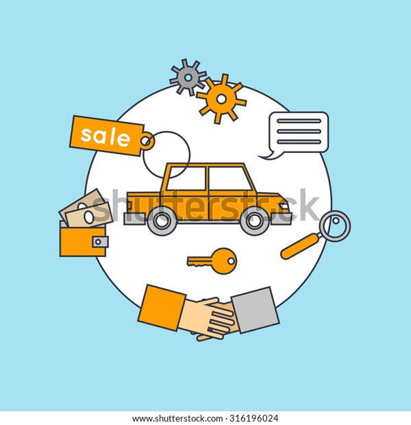 Thin line buying and Selling car. Flat\
design vector\
illustration.
