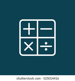 thin line calculator icon on blue background