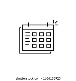 thin line calendar icon like time management. minimal lineart trendy modern business calender logotype graphic stroke art design isolated on white background. concept of remember or linear date info