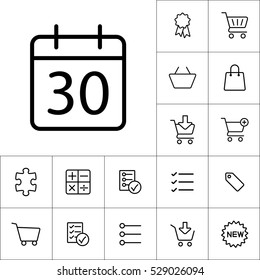 thin line calendar icon on white background, shopping icons set