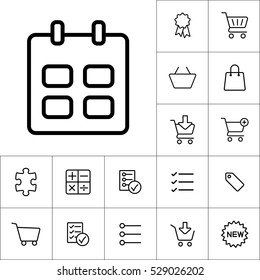 thin line calendar icon on white background, shopping icons set