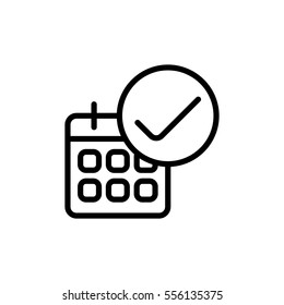 thin line calendar ok icon on white background