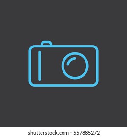 thin line camera blue icon on dark background