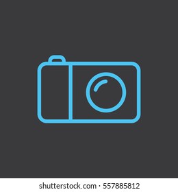 thin line camera blue icon on dark background