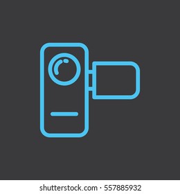thin line camera blue icon on dark background