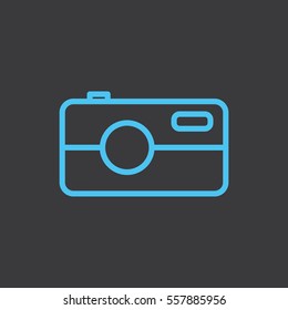thin line camera blue icon on dark background