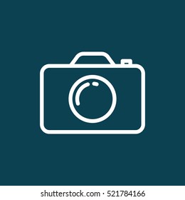 thin line camera icon on blue background