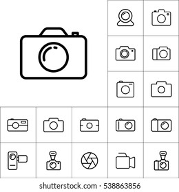 thin line camera icon on white background