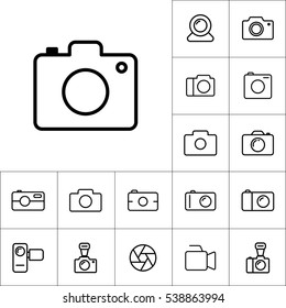 thin line camera icon on white background