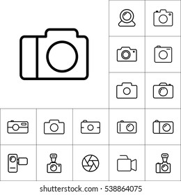 thin line camera icon on white background